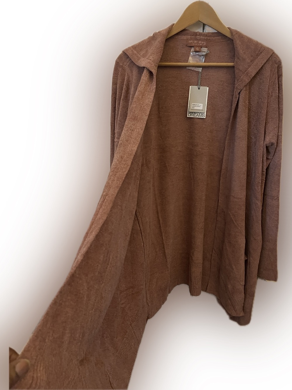 Barefoot Dreams Women’s Lightweight Open Hooded Cardigan - Mauve Brown